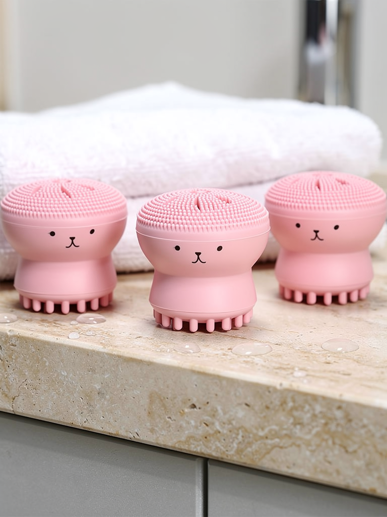 Norevella SoftClean three-piece silicone facial cleansing brush set in premium skincare setting