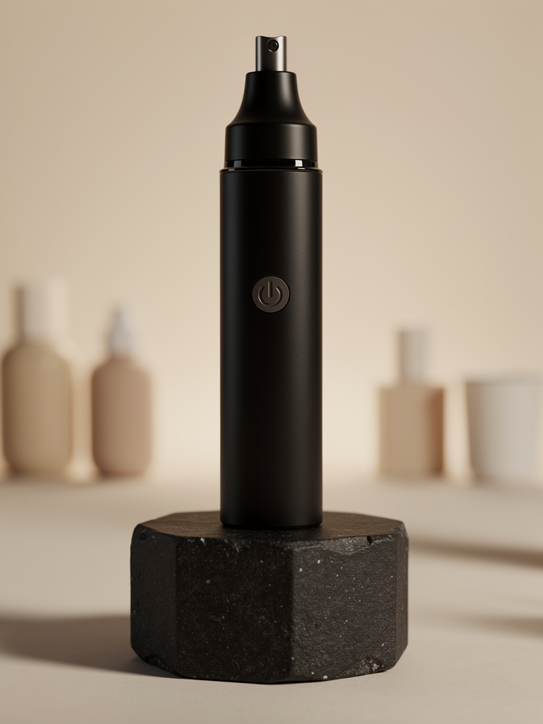 Norevella TrimCore precision personal-care device in premium grooming setting